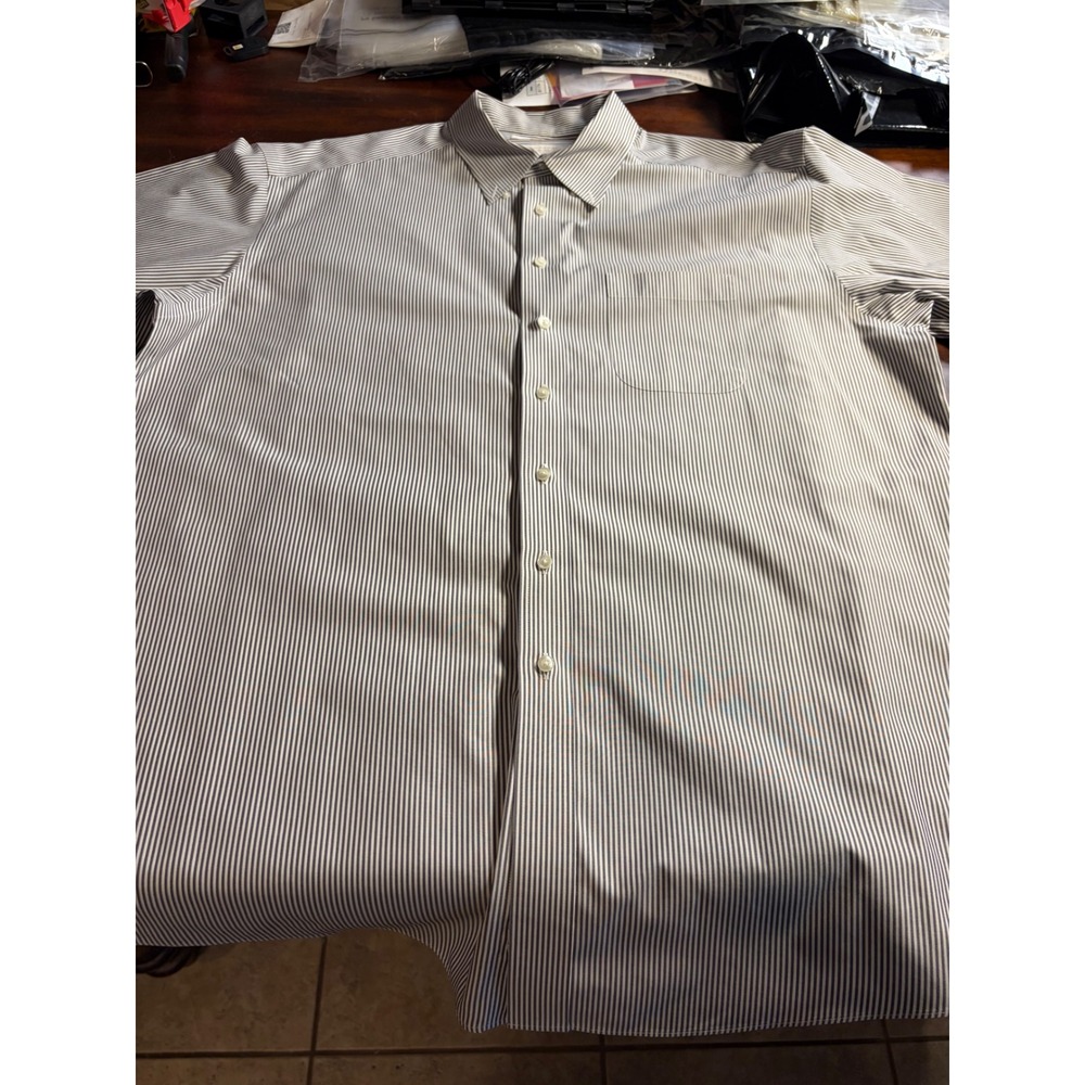 Roundtree & Yorke Gold Label Mens 17.5 35 Striped Non-Iron Dress Shirt Blue